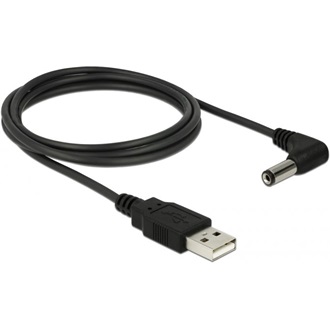 Delock USB-A 2.0 -> DC 5,5 x 2,1mm M/M tápkábel 1.5m fekete 90°