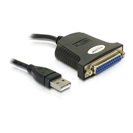 Delock USB-A 2.0 -> Parallel DB25 M/F adapter 0.8m fekete