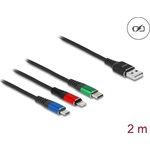 Delock USB töltő kábel 3 az 1-A-típusú apa Lightning -, Micro USB- és USB Type-C  csatlakozáshoz 3-színű 2 m