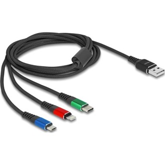 Delock USB töltő kábel 3 az 1-A-típusú apa Lightning -, Micro USB- és USB Type-C  csatlakozáshoz 3-színű 2 m