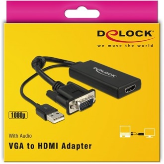Delock VGA USB-A 2.0 -> HDMI M/F adapter 0.25m fekete +audio