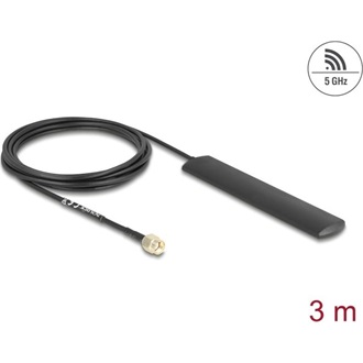 Delock WiFi 5,8 GHz Antenna RP-SMA-dugó 3 dBi mindenirányban, csatlakozó kábellel (RG-174, 3 m), fekete, öntapadós