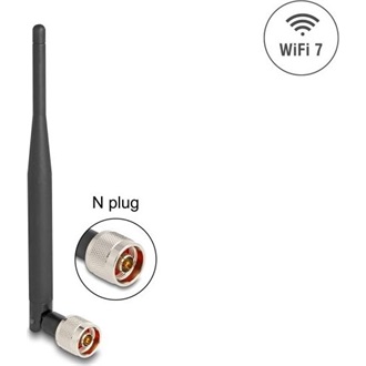 Delock WiFi 7 antenna N apa 2 - 3 dBi 20,6 cm hosszú kétirányú billenő csatlakozással hajlékony fekete anyaggal