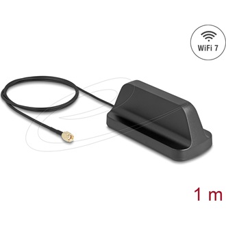 Delock WiFi 7 antenna RP-SMA-dugó 2,5 - 3,6 dBi irányítatlan, mágneses talppal és csatlakozókábellel ULA100 1 m, kültéri