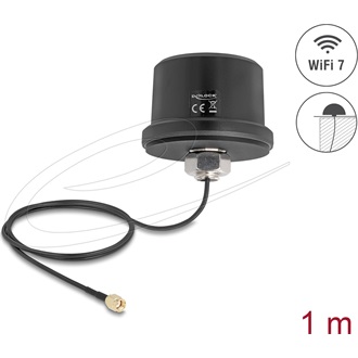Delock WiFi 7 antenna RP-SMA-dugó 3,1 - 3,5 dBi irányítatlan, csatlakozókábellel ULA100 1 m, tetőre szerelhető, kültéri,