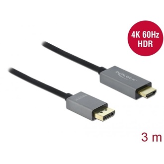 Delock DisplayPort 1.4 -> HDMI 2.0 M/M aktív video kábel 3m szürke-fekete HDR