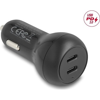 Delock autós töltő 2 x USB Type-C  PD 3.0 40 W teljesítménnyel