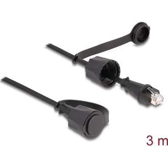 Delock RJ45 CAT6 STP -> M/M adatkábel 3m fekete IP68, védőfedéllel kültéri használatra