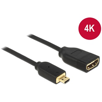 Delock HDMI micro D -> HDMI Ethernet M/F video jelkábel 0.2m 4K fekete