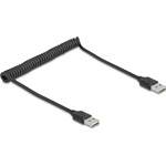 Delock tekercselt kábel EASY-USB 2.0 Type-A apa EASY-USB Type-A apa 0,5 m - 0,8 m fekete
