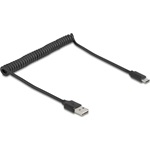 Delock tekercselt kábel EASY-USB 2.0 Type-A apa USB Type-C  apa 0,5 m - 0,8 m fekete