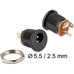 Delock DC 5,5x2,5mm csatlakozó aljzat fekete