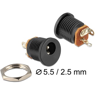 Delock DC 5,5x2,5mm csatlakozó aljzat fekete