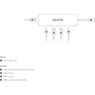 Dicota 5-in-1 Video Hub 4K PD 5-port 100W USB-C dokkoló ezüst