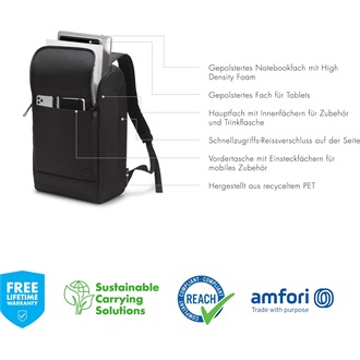 Dicota Backpack Eco MOTION 13-15,6" notebook poliészter hátizsák fekete 23L