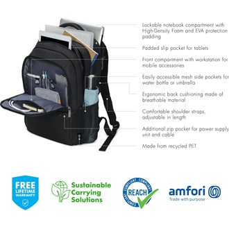 Dicota Backpack Eco SELECT 15-17,3" notebook poliészter hátizsák fekete 24,5L