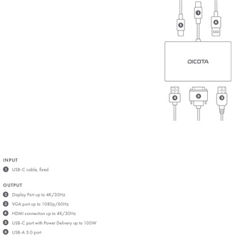 Dicota Portable 5-in-1 Mini Docking Station 4K PD 5-port 100W USB-C dokkoló ezüst