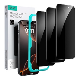 ESR PRIVACY képernyővédő üveg 3db (2.5D, 9H, betekintés ellen + segédkeret) FEKETE