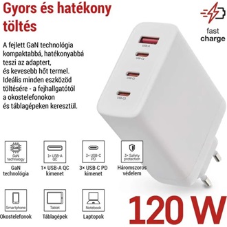 Emos GaN PD 120 W max. univerzális USB töltő