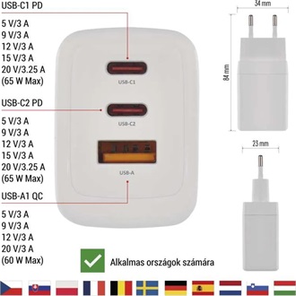 Emos GaN PD 65 W max. univerzális USB töltő