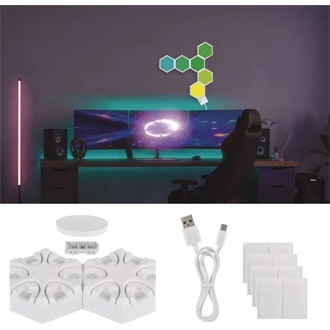 Emos GoSmart Hexagon fehér, 6 részből álló, RGBIC dimmelhető, WiFi LED asztali lámpa