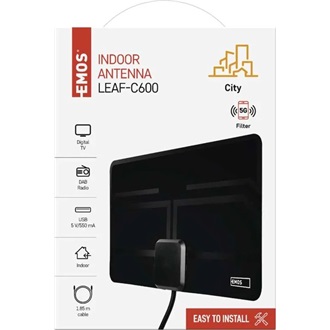 Emos J0709 CITY LEAF-C600, DVB-T2, DAB, LTE/4G/5G szűrő szobaantenna