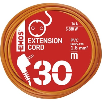 Emos P01230R 30m/ 1aljzat/narancssárga/PVC/250V/1,5mm2 hosszabbító