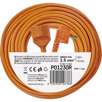 Emos P01230R 30m/ 1aljzat/narancssárga/PVC/250V/1,5mm2 hosszabbító