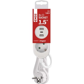Emos P0221U 1,5m 2xAC/2xUSB/1xType-C fehér elosztó