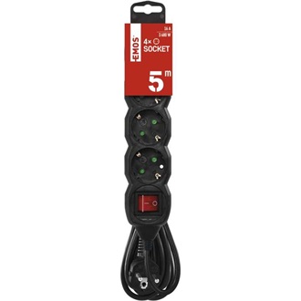 Emos PC1425R 5m/ 4aljzat/kapcsolós/fekete/PVC/1,5mm2 hosszabbító