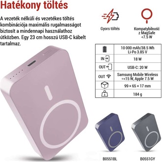 Emos WI 1046, 10 000 mAh, 20 W+Wireless, lazac powerbank