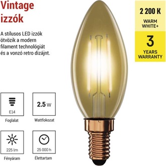 Emos Z74300 VINTAGE 2W E14 meleg fehér+ LED gyertya izzó