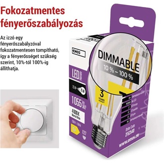 Emos ZF5254D  E27/7,5W (75W)/1 055 lm/természetes fehér/dimmelhető Filament A60 LED izzó