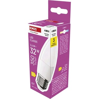 Emos ZQ4D13 E27 / 2,6 W (25 W) / 350 lm / természetes fehér classic gyertya LED izzó