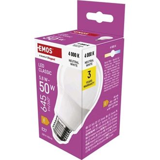 Emos ZQ5E33 A60 E27/5,8 W (50 W)/645 lm/természetes fehér classic LED izzó