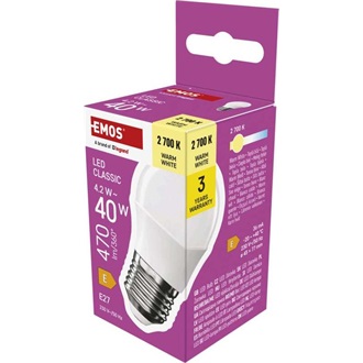 Emos ZQ6E21 E27/4,2 W (40 W)/470 lm/meleg fehér classic mini globe LED izzó