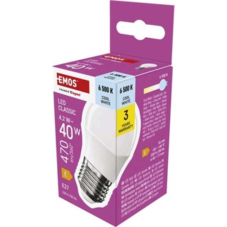 Emos ZQ6E24 E27/4,2 W (40 W)/470 lm/hideg fehér classic mini globe LED izzó