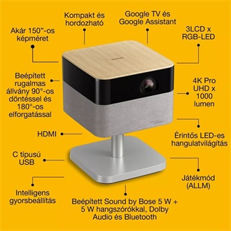Epson Lifestudio Flex  EF-L72 hordozható házimozi 3LCD projektor (Oak) (Google TV)