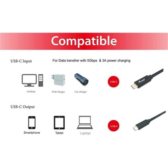 Equip USB-C 3.2 Gen1 -> USB-C 3.2 Gen1 M/M adatkábel 1m fekete PD 60W