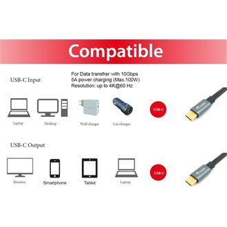 Equip USB-C 3.2 Gen2 -> USB-C 3.2 Gen2 M/M adatkábel 1m fekete PD 100W