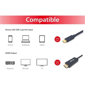 Equip USB-C / Thunderbolt -> HDMI 1.4 M/M video kábel 3m fekete