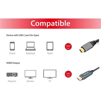 Equip USB-C / Thunderbolt -> HDMI 2.0 M/M video kábel 2m fekete-szürke