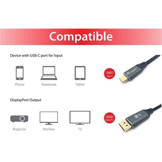 Equip USB-C / Thunderbolt -> DisplayPort 1.4 M/M video kábel 3m fekete-szürke