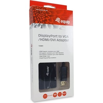 Equip DisplayPort -> 1db VGA 1db HDMI 1db DVI-D M/F adapter 0.15m fekete