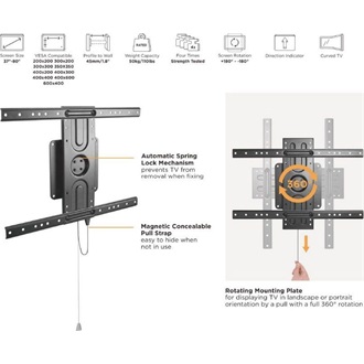 Equip 650331 Universal Rotating Wall Bracket 37"-80" monitor TV fali tartó fekete