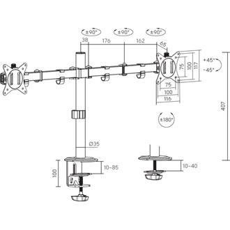 Equip Articulating Dual Monitor Desk Mount Bracket 13"-27" monitor tartó asztalra fehér