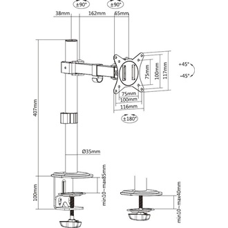 Equip Articulating Monitor Desk Mount Bracket 17"-32" monitor tartó asztalra fehér