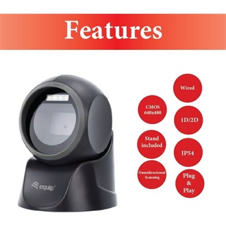 Equip Asztali Vonalkód olvasó - 351027 (2D, omnidirekcionális, vezetékes, fekete)