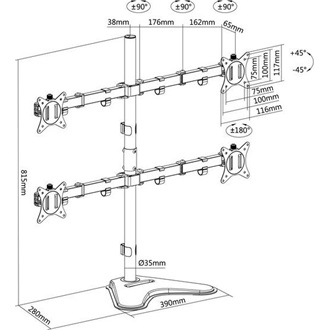 Equip Monitor Asztali állvány - 650127 (17"-32", 4 monitor, dönthető, forgatható, állítható magasság, Max.:4x9kg,fekete)