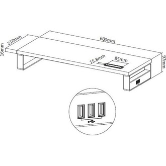 Equip Monitor Asztali állvány - 650881 (3x USB2.0, csúszásmentes, telefontartó, Max.: 15kg, acél, fekete)